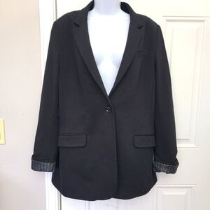 NWOT Express Black One Button Flip Cuff Long Jacket Blazer Stretchy Career Large